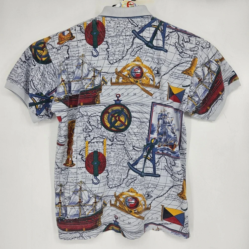 Vintage American Eagle Shirt Mens Extra Large Nautical Polo‎ Short Sleeve AOP